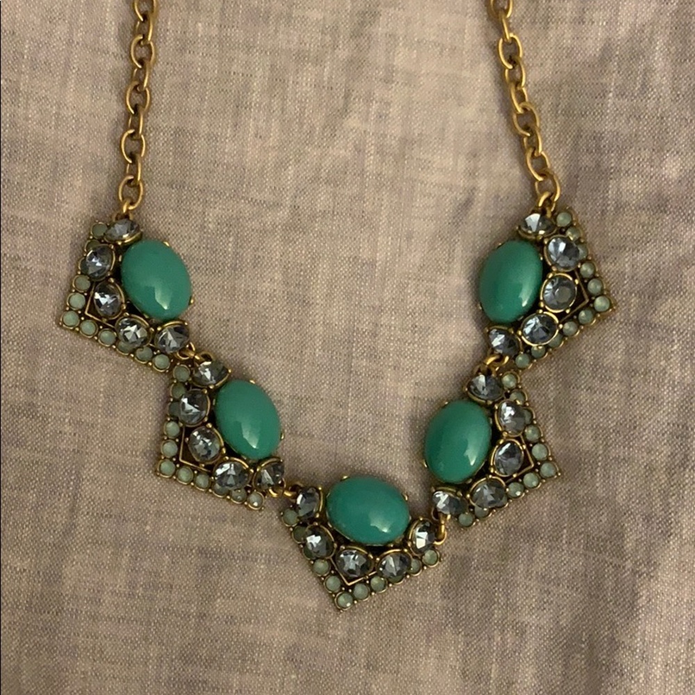 Turquoise, crystal and brassy gold necklace